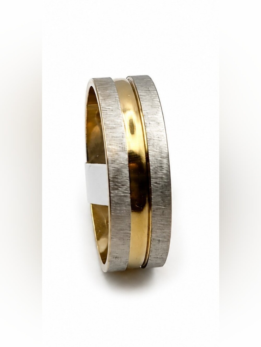 Stainless Steel Two Tone Men's Band Ring Size 10.25 (China 21) Silver Gold Tone
